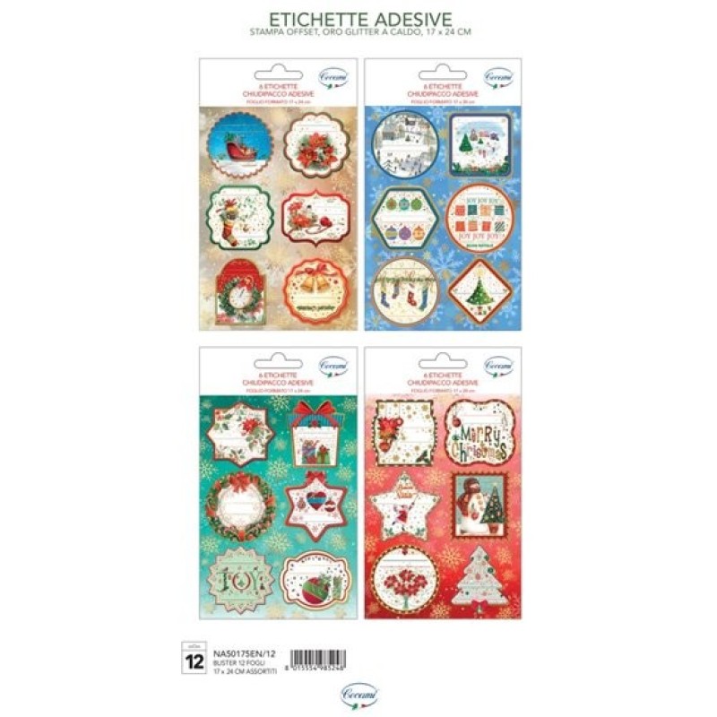 Cecami etichette adesive di Natale NA50175EN, sacchetto in PVC da 12 fogli 17x24 cm con 6 etichette – NA50175EN/12 Cecami etichette adesive di Natale NA50175EN, sacchetto in PVC da 12 fogli 17x24 cm con 6 etichette – NA50175EN/12