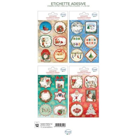 Cecami etichette adesive di Natale NA50175EN, sacchetto in PVC da 12 fogli 17x24 cm con 6 etichette – NA50175EN/12
