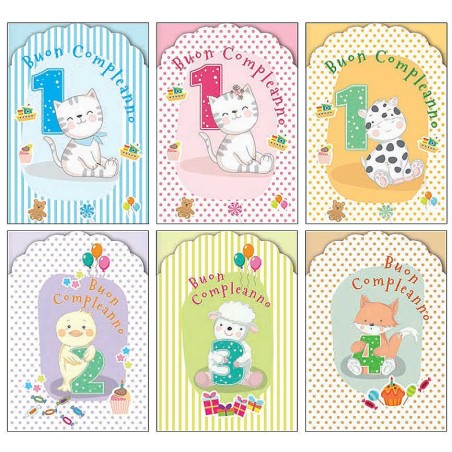 Cecami biglietti Buon Compleanno bimbi da 1 a 10 anni, 12 pezzi assortiti con busta – FA00231BC/12