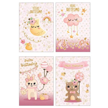 Cecami biglietti Felice Battesimo rosa, 12 pezzi assortiti con busta – FE10171FB/12