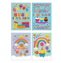 Cecami biglietti Buon Compleanno Arcobaleno, 12 pezzi assortiti con busta – FA00161BC/12