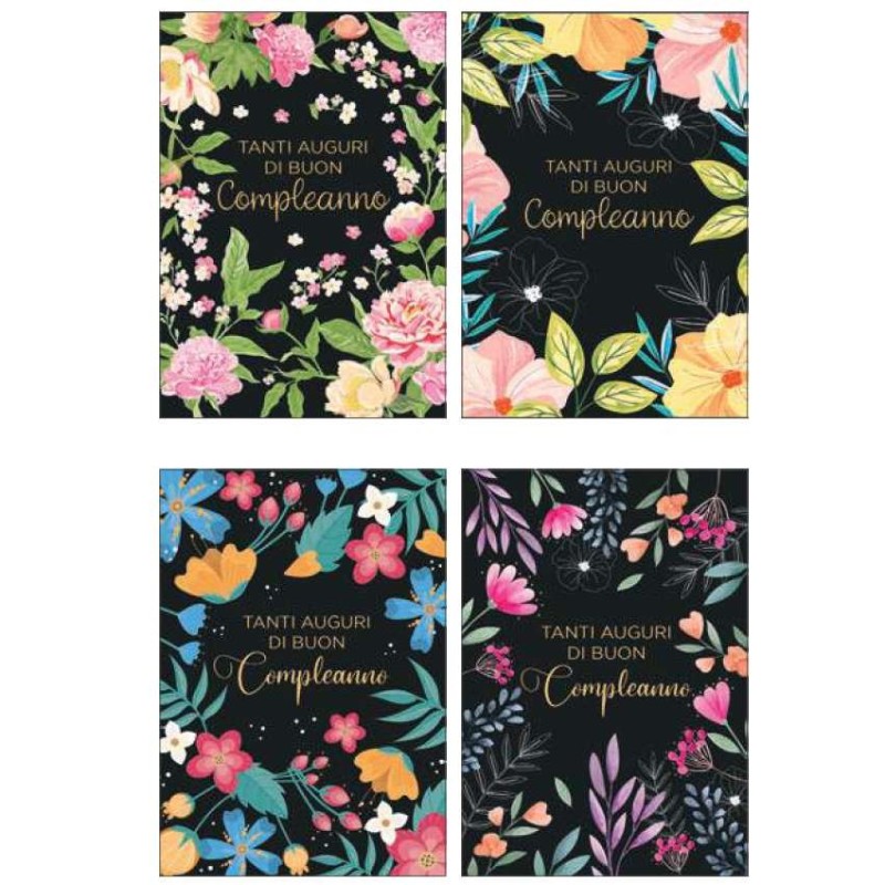 Cecami biglietti Tanti Auguri Black femminile, 12 pezzi assortiti con busta – FA00217AG/12