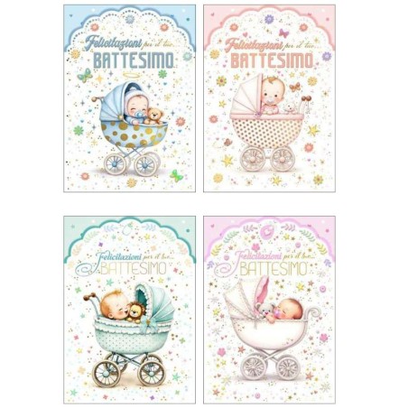 Cecami biglietti Felice Battesimo Carrozzine, 12 pezzi assortiti con busta – FE10209FB/12