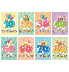 Cecami biglietti Buon Compleanno I Migliori Anni da 10 a 80 con applicazione, 12 pezzi assortiti – FA00243BC/12