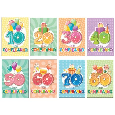Cecami biglietti Buon Compleanno I Migliori Anni da 10 a 80 con applicazione, 12 pezzi assortiti – FA00243BC/12