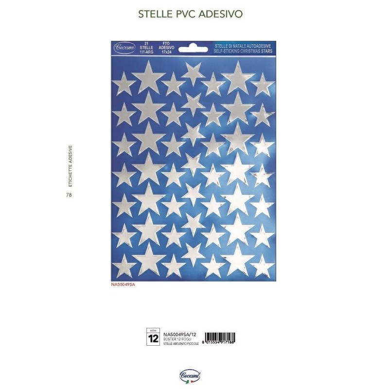 Cecami stelle adesive piccole argento, scatola da 12 fogli confezionati singolarmente in blister – NA50049SA/12