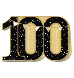 Cromo biglietti d'auguri Numerone 100 sagomato, nero e oro con festone, 6 pezzi – NU6627