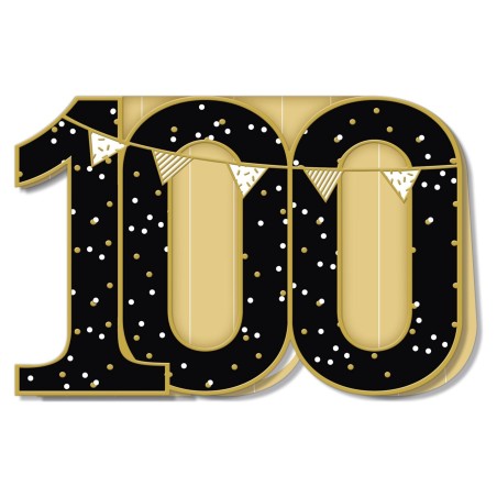 Cromo biglietti d'auguri Numerone 100 sagomato, nero e oro con festone, 6 pezzi – NU6627