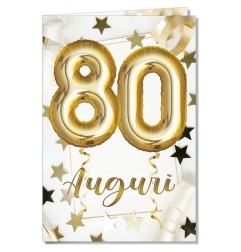 Cromo biglietti d'auguri Numeri Pop Up 80, palloncini dorati e stelle, 6 pezzi – NU6634