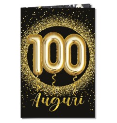 Cromo biglietti d'auguri Numeri Pop Up 100, palloncini dorati su nero, 6 pezzi – NU6636