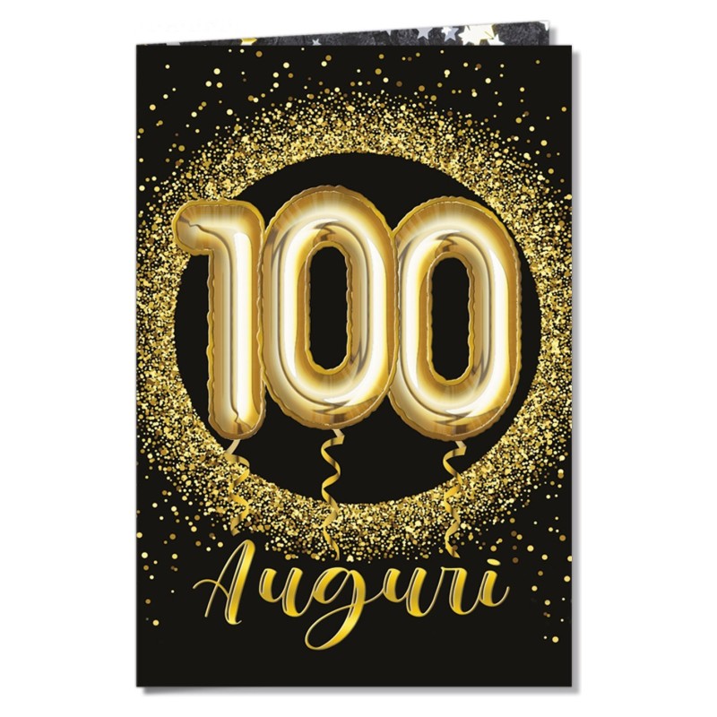Cromo biglietti d'auguri Numeri Pop Up 100, palloncini dorati su nero, 6 pezzi – NU6636 Cromo biglietti d'auguri Numeri Pop Up 100, palloncini dorati su nero, 6 pezzi – NU6636