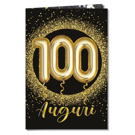 Cromo biglietti d'auguri Numeri Pop Up 100, palloncini dorati su nero, 6 pezzi – NU6636