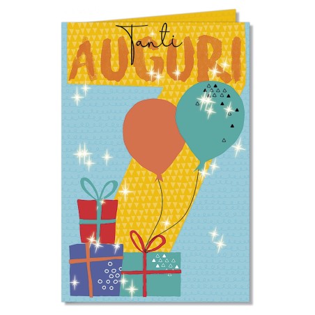 Cromo biglietti d'auguri Party Numero 7, palloncini e pacchi regalo, 6 pezzi – NU6651