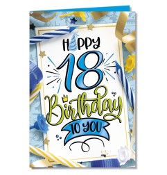 Cromo biglietti d'auguri 18 azzurro, ori e rilievi, candeline e nastri, 6 pezzi – NU6764