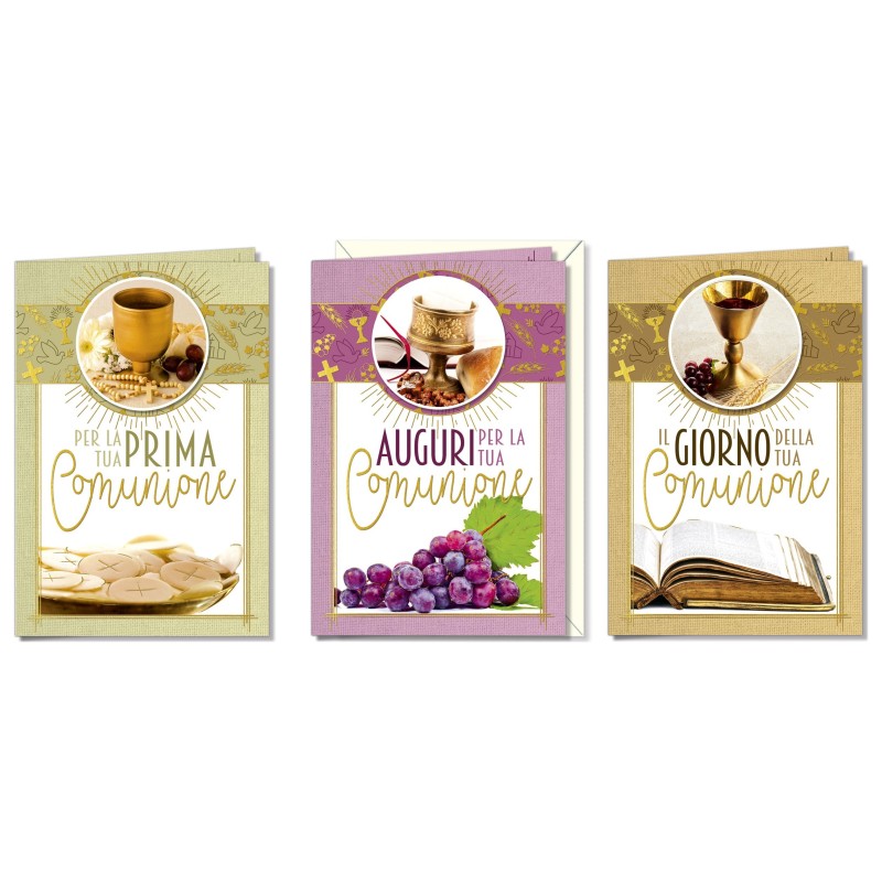 Cromo biglietti d'auguri Prima Comunione con applicazione di carta, 12 pezzi in 3 soggetti – CO8180 Cromo biglietti d'auguri Prima Comunione con applicazione di carta, 12 pezzi in 3 soggetti – CO8180