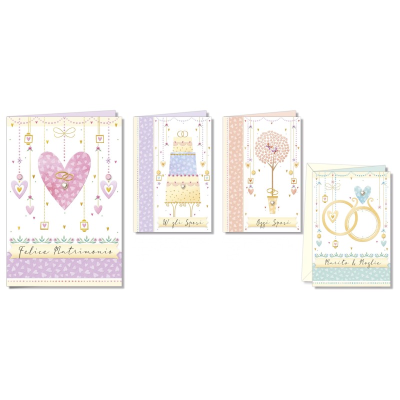 Cromo biglietti d'auguri Nozze con strass, 12 pezzi in 4 soggetti – NO8205 Cromo biglietti d'auguri Nozze con strass, 12 pezzi in 4 soggetti – NO8205