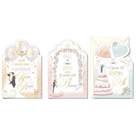 Cromo biglietti d'auguri Nozze con rotella, 12 pezzi in 3 soggetti – NO8210