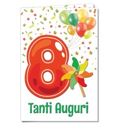 Cromo biglietti d'auguri Numeri 8 anni, girandola e palloncini, 6 pezzi – NU7287