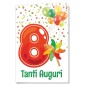 Cromo biglietti d'auguri Numeri 8 anni, girandola e palloncini, 6 pezzi – NU7287
