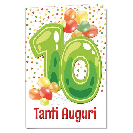 Cromo biglietti d'auguri Numeri 10 anni, palloncini e pois, 6 pezzi – NU7289