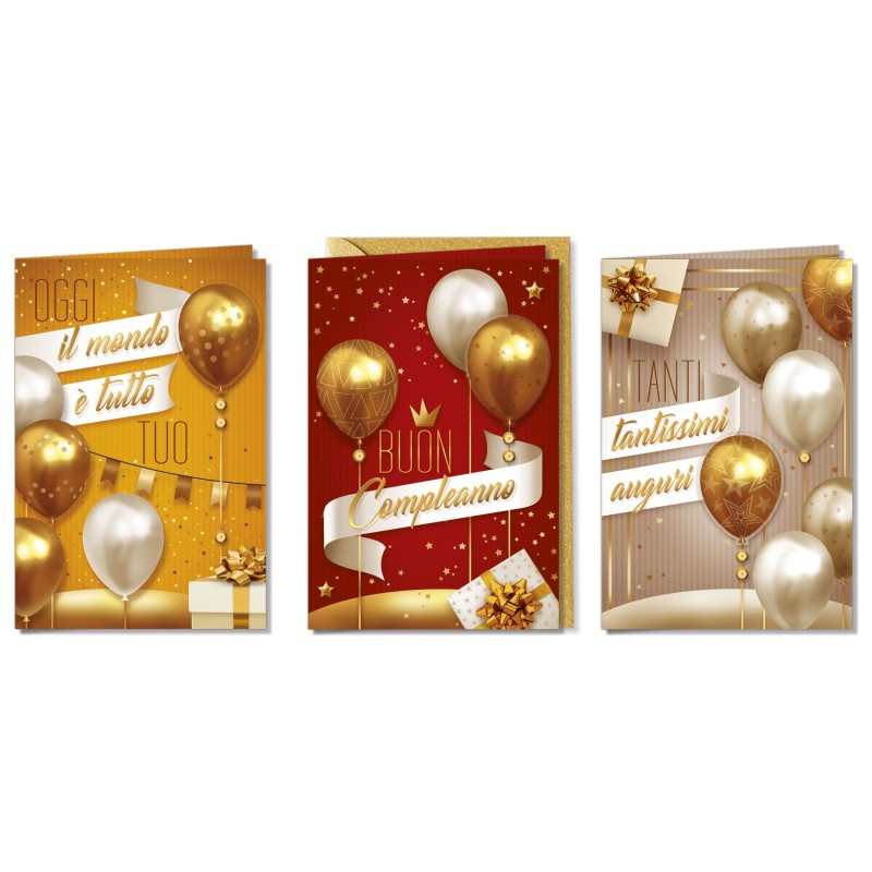 Cromo biglietti d'auguri Buon Compleanno palloncini, 12 pezzi in 3 soggetti – BC7331 Cromo biglietti d'auguri Buon Compleanno palloncini, 12 pezzi in 3 soggetti – BC7331