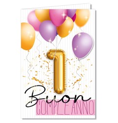 Cromo biglietti d'auguri Numeri 1 applicazione palloncino rosa, 6 pezzi – NU8057