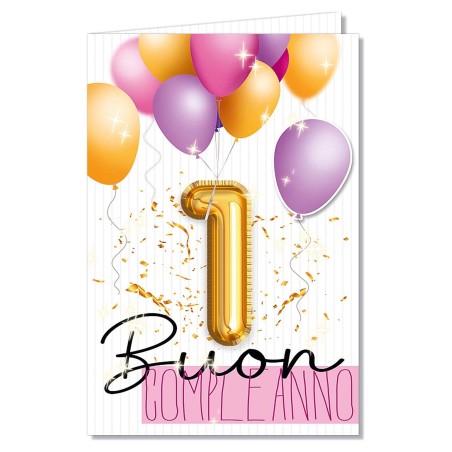 Cromo biglietti d'auguri Numeri 1 applicazione palloncino rosa, 6 pezzi – NU8057