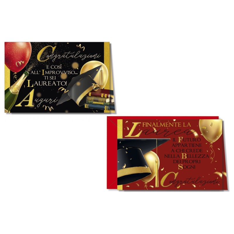 Cromo biglietti d'auguri Laurea classico fantasie assortite, 12 pezzi in 2 soggetti – LA8073 Cromo biglietti d'auguri Laurea classico fantasie assortite, 12 pezzi in 2 soggetti – LA8073