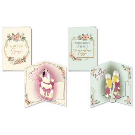 Cromo biglietti d'auguri Nozze Pop Up, 12 pezzi in 2 soggetti – NO8076