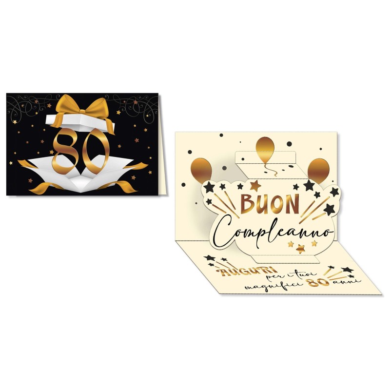 Cromo biglietti d'auguri Numero 80 oro Pop Up, pacco regalo, 6 pezzi – NU8102