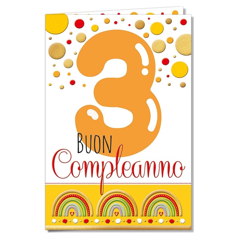 Cromo biglietti d'auguri Compleanno 3 anni, pois e arcobaleni, 6 pezzi – NU8092 Cromo biglietti d'auguri Compleanno 3 anni, pois e arcobaleni, 6 pezzi – NU8092
