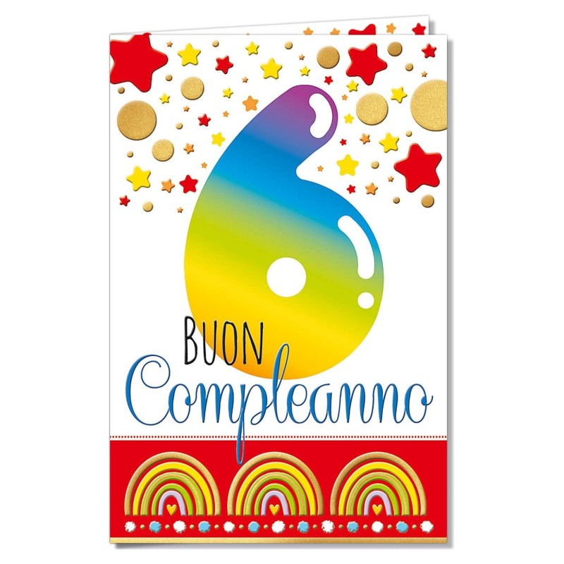 Cromo biglietti d'auguri Compleanno 6 anni, stelline e arcobaleni, 6 pezzi – NU8095 Cromo biglietti d'auguri Compleanno 6 anni, stelline e arcobaleni, 6 pezzi – NU8095