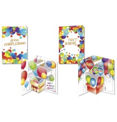 Cromo biglietti d'auguri Buon Compleanno Baloon Pop Up, palloncini colorati, 12 pezzi in 2 soggetti – BC8111