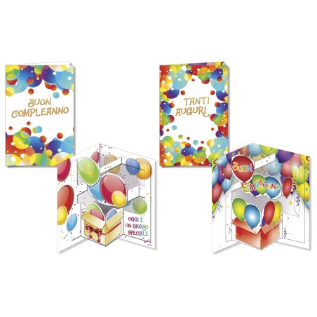Cromo biglietti d'auguri Buon Compleanno Baloon Pop Up, palloncini colorati, 12 pezzi in 2 soggetti – BC8111