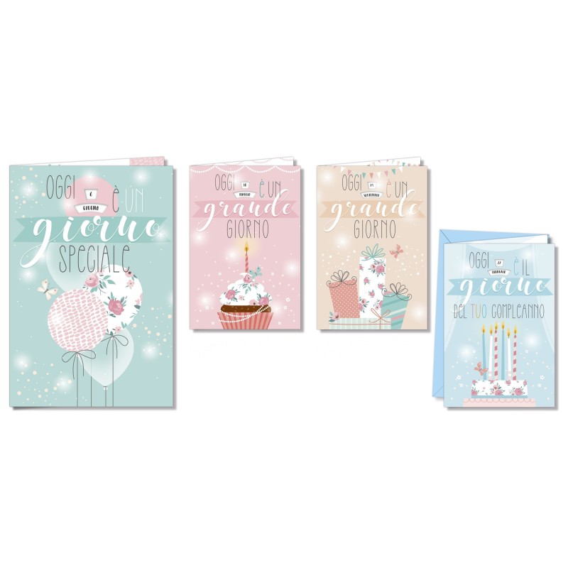 Cromo biglietti d'auguri con rotella giorno fantasie assortite donna, toni pastello con roselline, 12 pezzi – BC8158 Cromo biglietti d'auguri con rotella giorno fantasie assortite donna, toni pastello con roselline, 12 pezzi – BC8158