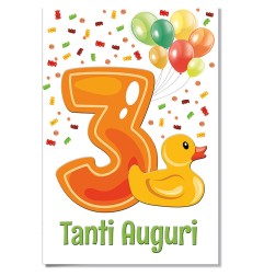 Cromo biglietti d'auguri Numeri 3 anni, paperella e palloncini, 6 pezzi – NU7282