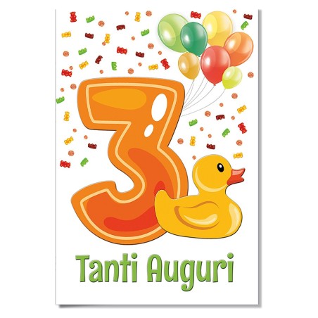 Cromo biglietti d'auguri Numeri 3 anni, paperella e palloncini, 6 pezzi – NU7282