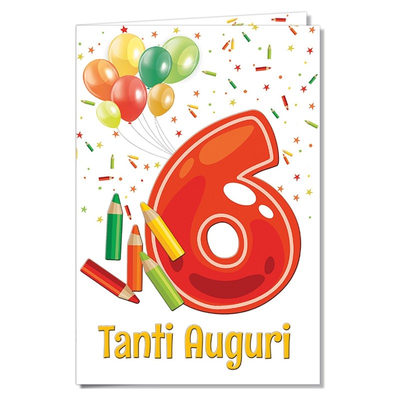 Cromo biglietti d'auguri Numeri 6 anni, matite colorate e palloncini, 6 pezzi – NU7285 Cromo biglietti d'auguri Numeri 6 anni, matite colorate e palloncini, 6 pezzi – NU7285
