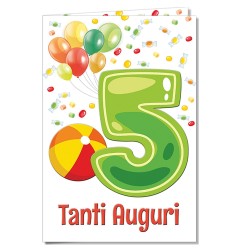 Cromo biglietti d'auguri Numeri 5 anni, pallone e palloncini, 6 pezzi – NU7284