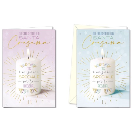 Cromo biglietti d'auguri Cresima candela, 12 pezzi in 2 soggetti – CR8034