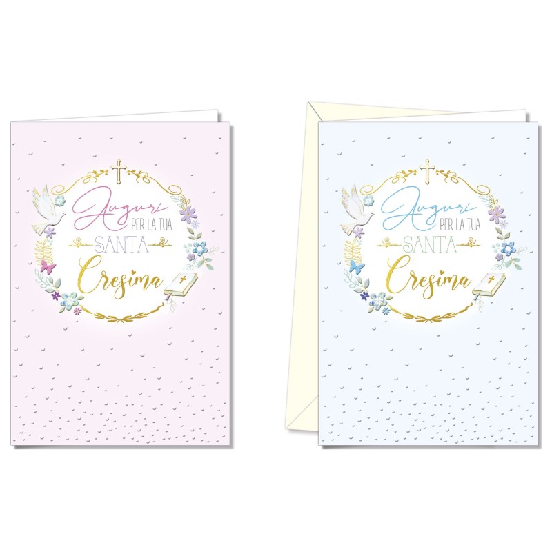 Cromo biglietti d'auguri Cresima corona, 12 pezzi in 2 soggetti – CR8035