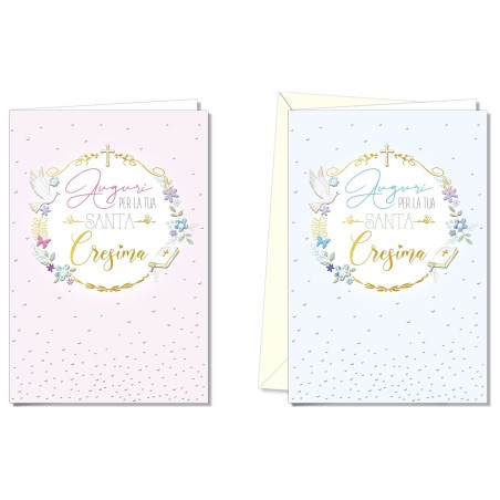Cromo biglietti d'auguri Cresima corona, 12 pezzi in 2 soggetti – CR8035
