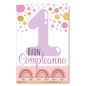 Cromo biglietti d'auguri Compleanno 1 anno rosa, pois e arcobaleni, 6 pezzi – NU8089 Cromo biglietti d'auguri Compleanno 1 anno rosa, pois e arcobaleni, 6 pezzi – NU8089