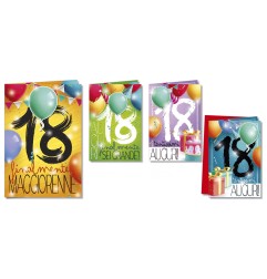Cromo biglietti d'auguri 18 anni misto 4 soggetti, palloncini e regali, 12 pezzi – NU8222