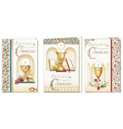Cromo biglietti d'auguri Prima Comunione soggetti assortiti, calice con ostia, 12 pezzi in 3 soggetti – CO8179