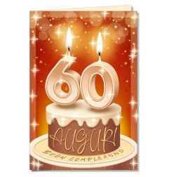 Cromo biglietti d'auguri Happy Birthday palloncini 60, torta e candeline, 6 pezzi – NU7299