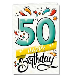 Cromo biglietti d'auguri Numeri 50, schizzi di colore, 6 pezzi – NU8428