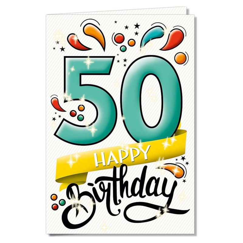 Cromo biglietti d'auguri Numeri 50, schizzi di colore, 6 pezzi – NU8428 Cromo biglietti d'auguri Numeri 50, schizzi di colore, 6 pezzi – NU8428