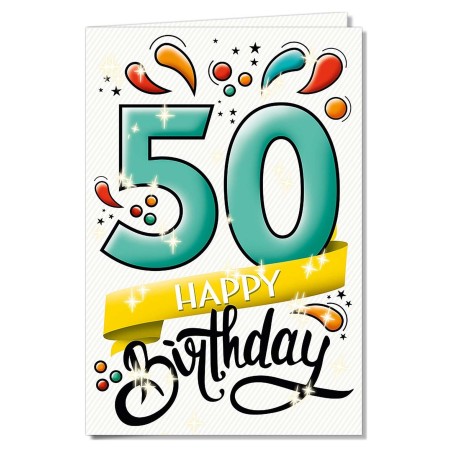 Cromo biglietti d'auguri Numeri 50, schizzi di colore, 6 pezzi – NU8428