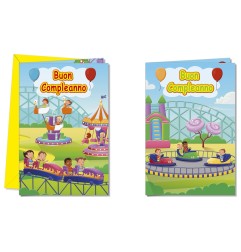 Cromo biglietti d'auguri Compleanno bambini, luna park, 12 pezzi in 2 soggetti – BC9046